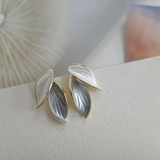 Grey Leaf Metal Stud Earrings - Diva Melody