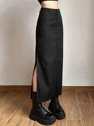 Grunge Split Midi Gothic High Slim Long Skirt - Diva Melody