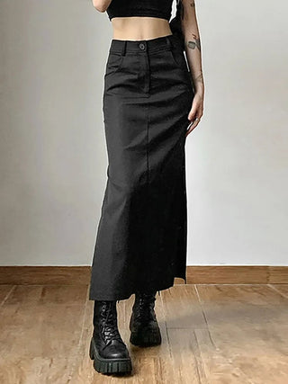 Grunge Split Midi Gothic High Slim Long Skirt - Diva Melody