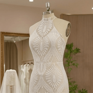 Halter Backless Lace Mermaid Gown - Diva Melody