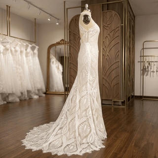 Halter Backless Lace Mermaid Gown - Diva Melody