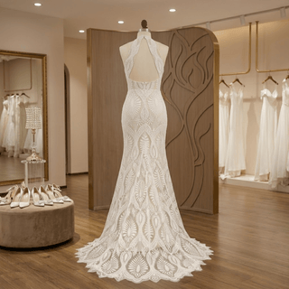 Halter Backless Lace Mermaid Gown - Diva Melody