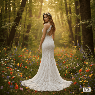 Halter Backless Lace Mermaid Gown - Diva Melody