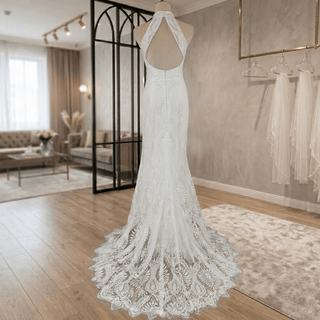 Halter Backless Lace Mermaid Gown - Diva Melody
