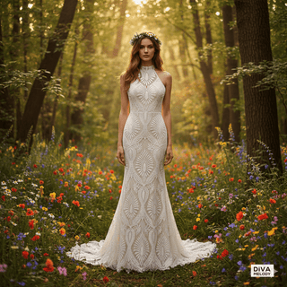 Halter Backless Lace Mermaid Gown - Diva Melody