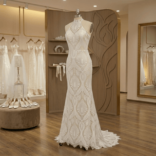 Halter Backless Lace Mermaid Gown - Diva Melody