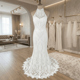 Halter Backless Lace Mermaid Gown - Diva Melody