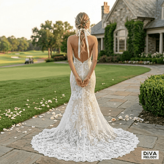 Halter Backless Mermaid Lace Wedding Dress - Diva Melody