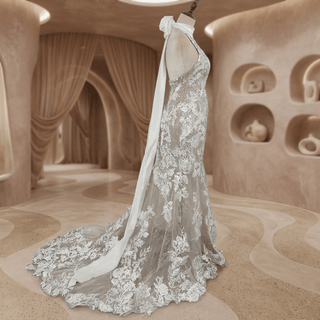 Halter Backless Mermaid Lace Wedding Dress - Diva Melody