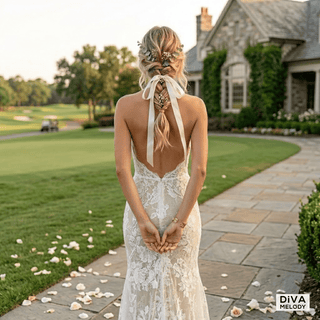 Halter Backless Mermaid Lace Wedding Dress - Diva Melody