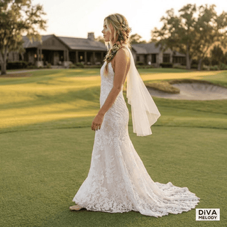 Halter Backless Mermaid Lace Wedding Dress - Diva Melody