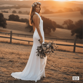 Halter Backless Satin Wedding Dress - Diva Melody
