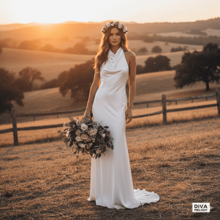 Halter Backless Satin Wedding Dress - Diva Melody