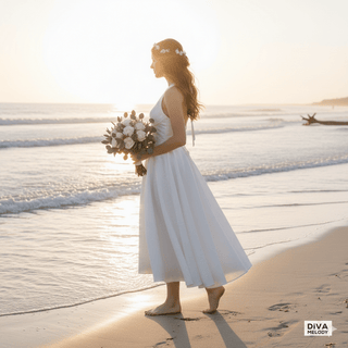 Halter Plunge Neck Tea - Length Wedding Gown - Diva Melody