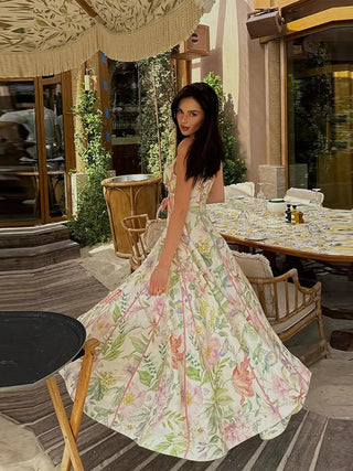 Halter Tie Neckline Floral Midi Dress - Diva Melody