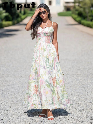 Halter Tie Neckline Floral Midi Dress - Diva Melody