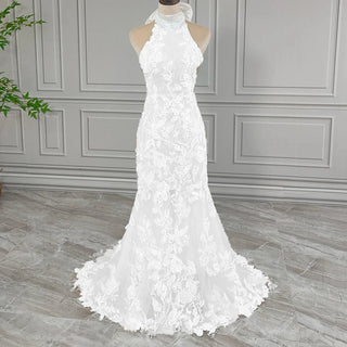 Halterneck Backless Mermaid Lace Wedding Dress - Diva Melody