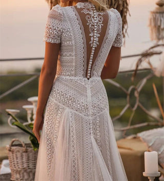 High Neck Bohemian Wedding Dress - Diva Melody