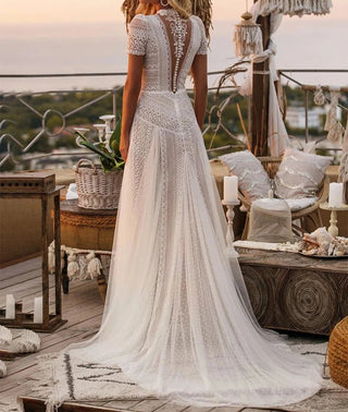 High Neck Bohemian Wedding Dress - Diva Melody