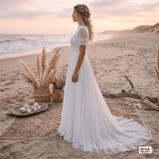 High Neck Bohemian Wedding Dress - Diva Melody