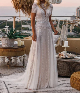 High Neck Bohemian Wedding Dress - Diva Melody