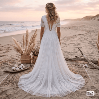 High Neck Bohemian Wedding Dress - Diva Melody