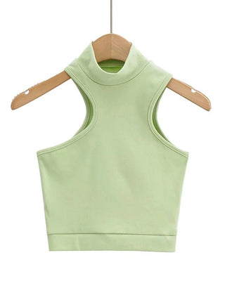 High Neck Crop Cut - Out Detail Active Asymmetric Crop Tank Top - Diva Melody