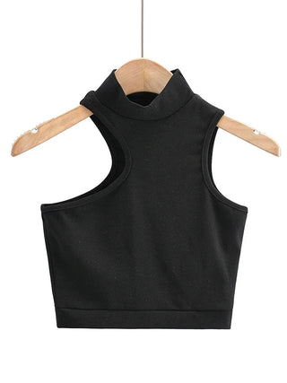 High Neck Crop Cut - Out Detail Active Asymmetric Crop Tank Top - Diva Melody