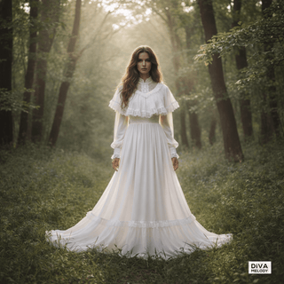 High Neck Lace Tea - Length Bridal Dress - Diva Melody