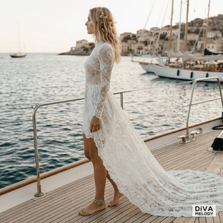 High Neck Mini Lace Wedding Dress - Diva Melody