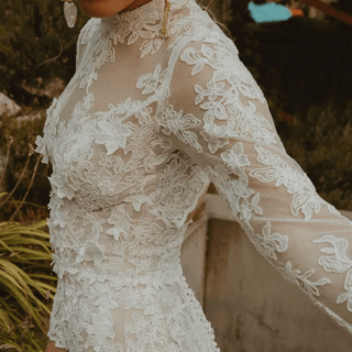 High Neck Mini Lace Wedding Dress - Diva Melody