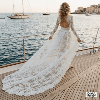 High Neck Mini Lace Wedding Dress - Diva Melody
