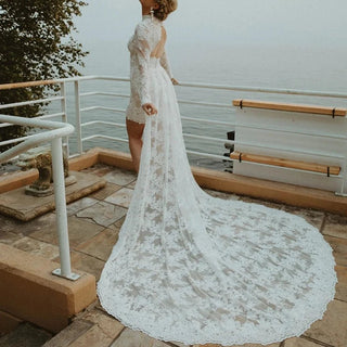 High Neck Mini Lace Wedding Dress - Diva Melody