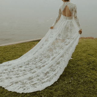 High Neck Mini Lace Wedding Dress - Diva Melody