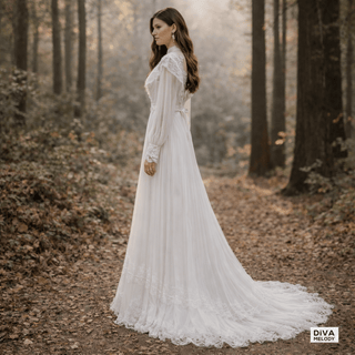 High Neck Victorian Wedding Dress - Diva Melody