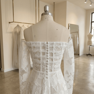 High Side Slit Floral Lace Bridal Gown - Diva Melody