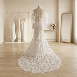 High Side Slit Floral Lace Bridal Gown - Diva Melody