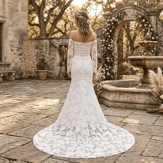 High Side Slit Floral Lace Bridal Gown - Diva Melody