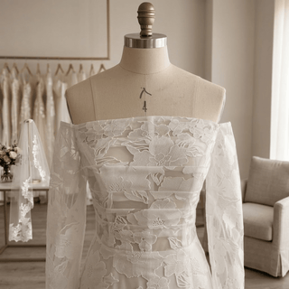 High Side Slit Floral Lace Bridal Gown - Diva Melody