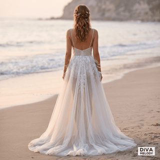 High Slit Beach Bridal Gown - Diva Melody