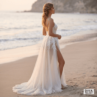 High Slit Beach Bridal Gown - Diva Melody