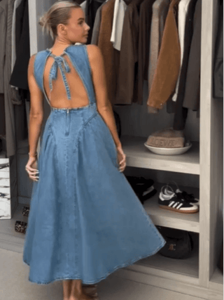 High Waist Backless Denim Dress - Diva Melody