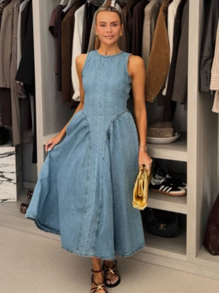 High Waist Backless Denim Dress - Diva Melody