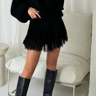 High Waist Pleated Lace Mini Skirt - Diva Melody