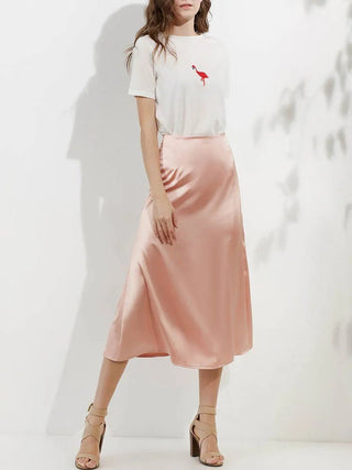 High Waist Silk Satin A - line Skirt - Diva Melody