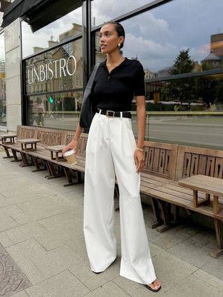 High Waist White Wide Leg Pants - Diva Melody