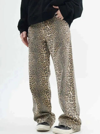 High - Waisted Leopard Wide Leg Jeans - Diva Melody