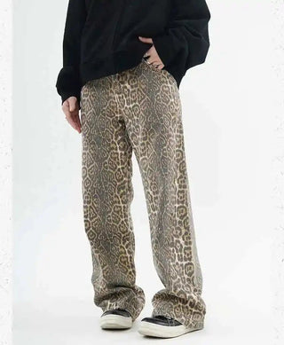 High - Waisted Leopard Wide Leg Jeans - Diva Melody