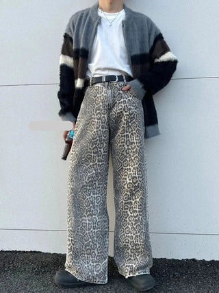 High - Waisted Leopard Wide Leg Jeans - Diva Melody