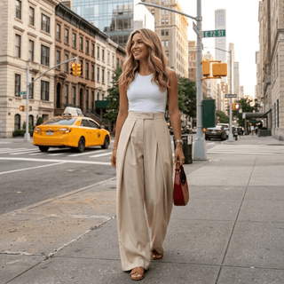 High Waisted Pleated Baggy Wide Leg Pants - Diva Melody